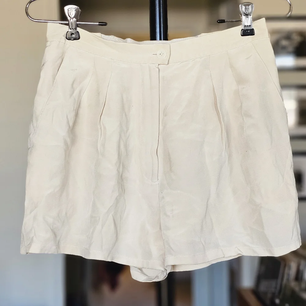 Reformation VTG Ivory Silk High-Waist Trouser Shorts - Picture 1 of 9